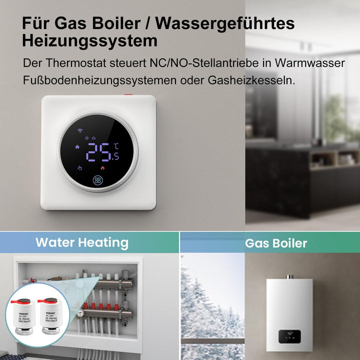 MIUCDA WLAN Smart Drehregler Thermostat Fussbodenheizung für Wasser Heizung oder Gas Boiler, Program