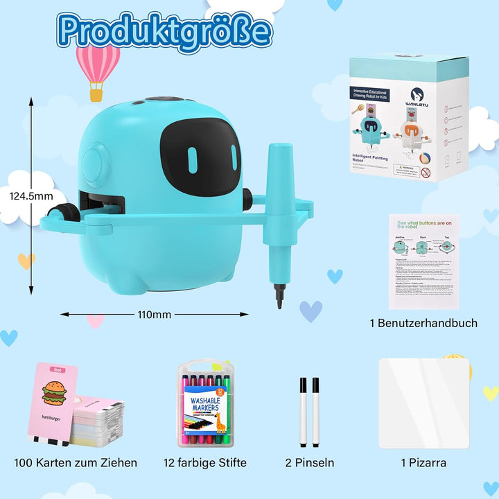 Zeichenroboter für Kinder ab 3 – AI Drawing Robot mit 100 Karten & Stift, Lernspielzeug Roboter Spie