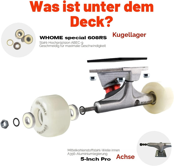 WHOME Pro Skateboards Komplett für Erwachsene/Kinder Mädchen/Jungen Anfänger/Profi - 31 x 8 Zoll Sta