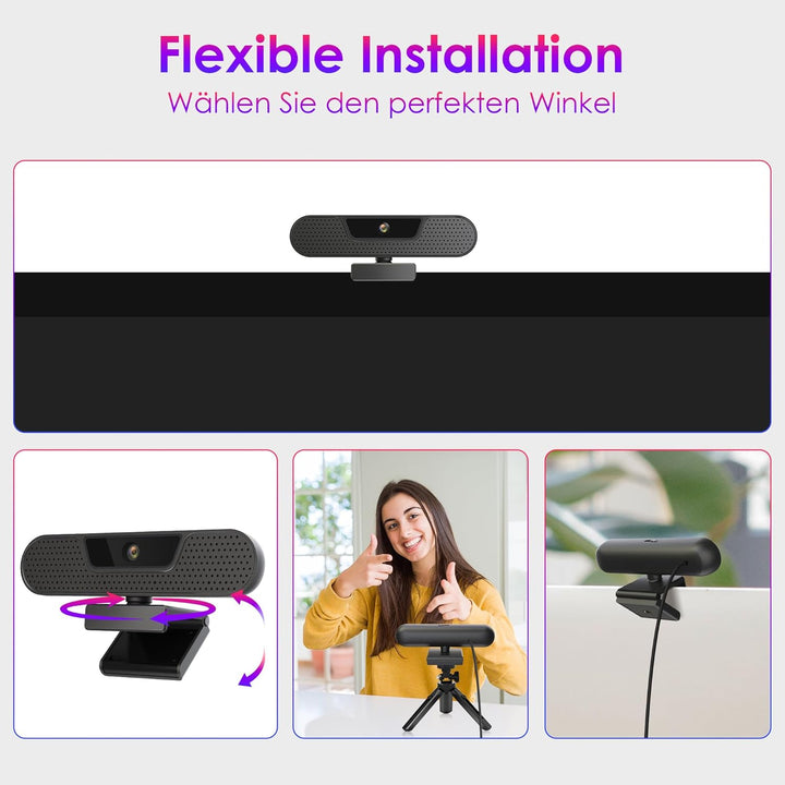 VIZOLINK W8GS Webcam 4K, HD 1080P Webcam für PC mit Mikrofon, Autofokus, Lichtkorrektur, 85°Sichtfel