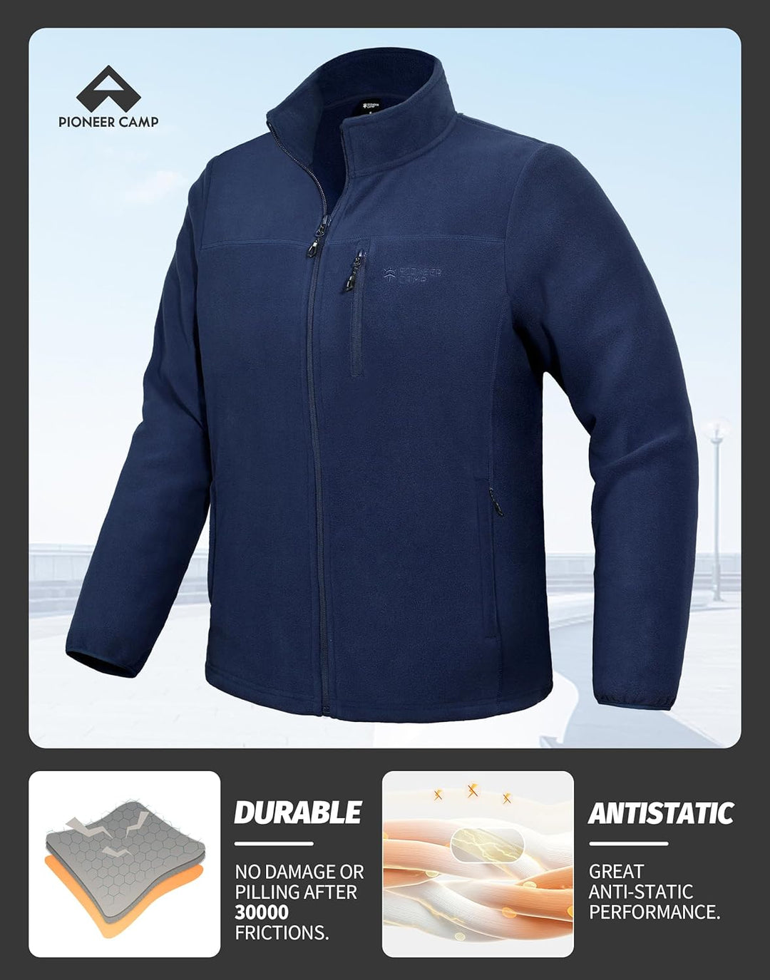 Pioneer Camp Herren Fleecejacke Full Zip Outdoor Polar Leicht Winddicht Jacke mit Reissverschluss S