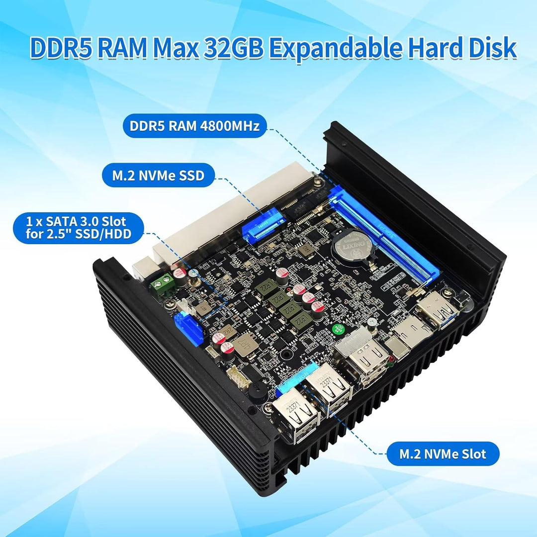 ROUAFWIT Micro Firewall N100 12TH Gen Fanless Mini PC, DDR5 8GB RAM 128GB SSD Router Appliance Compu
