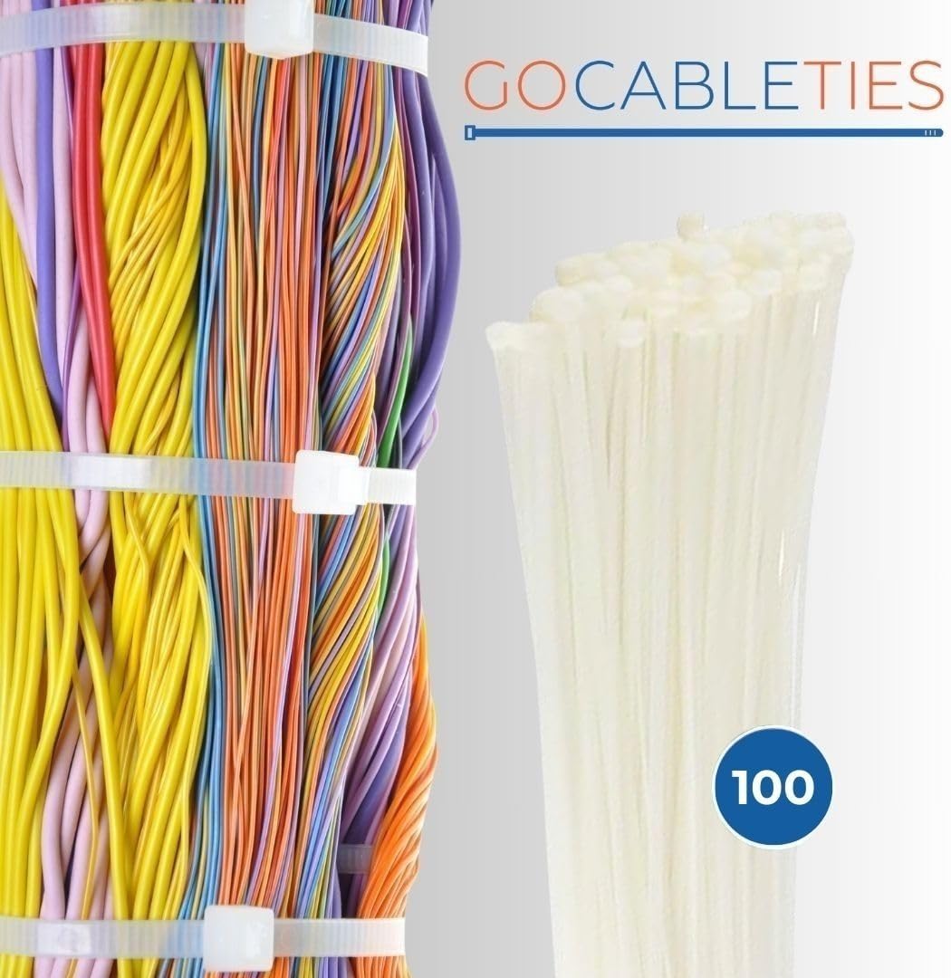 Gocableties Kabelbinder 100 Stück Weiss/Naturfarben Transparent, 370 mm x 7,6 mm mit 54,4 kg Zugfest