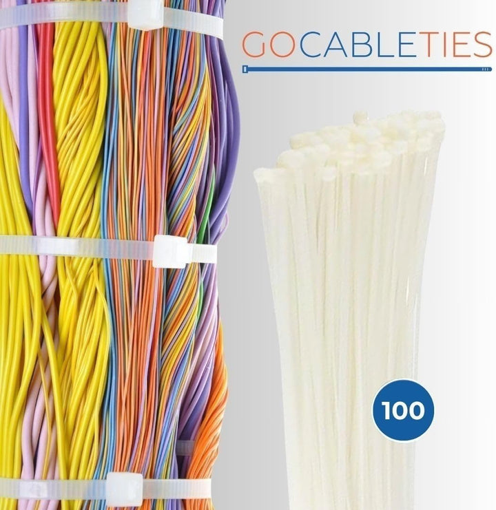 Gocableties Kabelbinder 100 Stück Weiss/Naturfarben Transparent, 370 mm x 7,6 mm mit 54,4 kg Zugfest