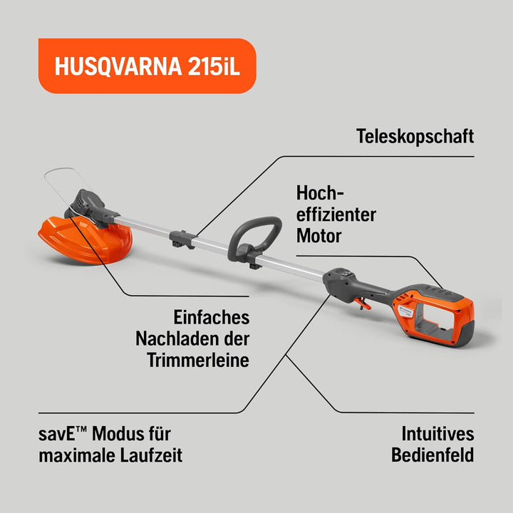 Husqvarna 215iL Akku-Rasentrimmer inkl. Akku und Ladegerät | Kabelloser Trimmer mit 36V bürstenlosem
