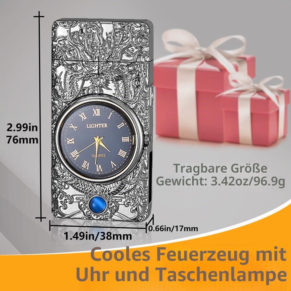 RSBYE Feuerzeug Elektrisch, Lichtbogen Feuerzeug mit Uhr, Plasma Feuerzeug, USB Feuerzeuge Wiederauf