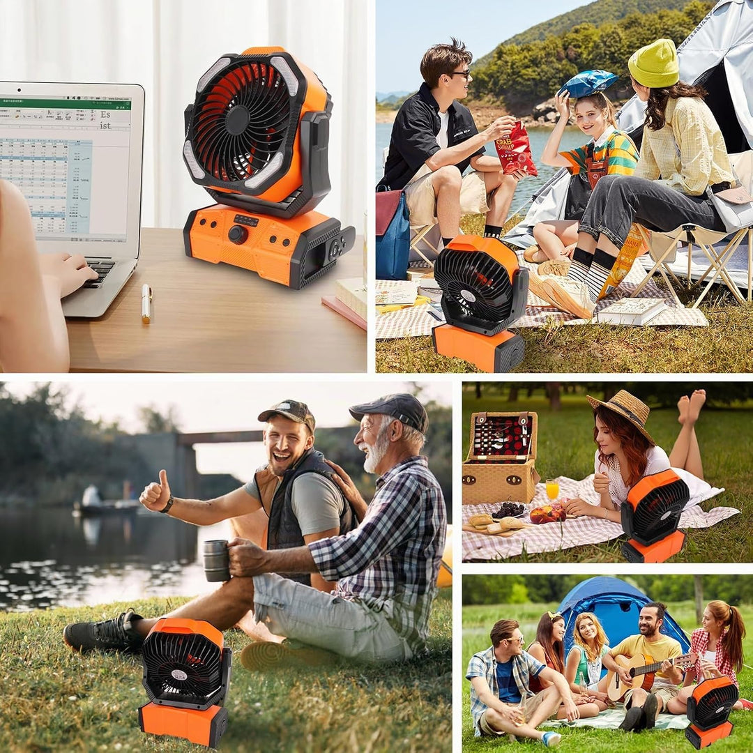 ELZO 30000mAh Camping Ventilator, Wiederaufladbarer Tischventilator USB Ventilator mit LED Licht &amp; H