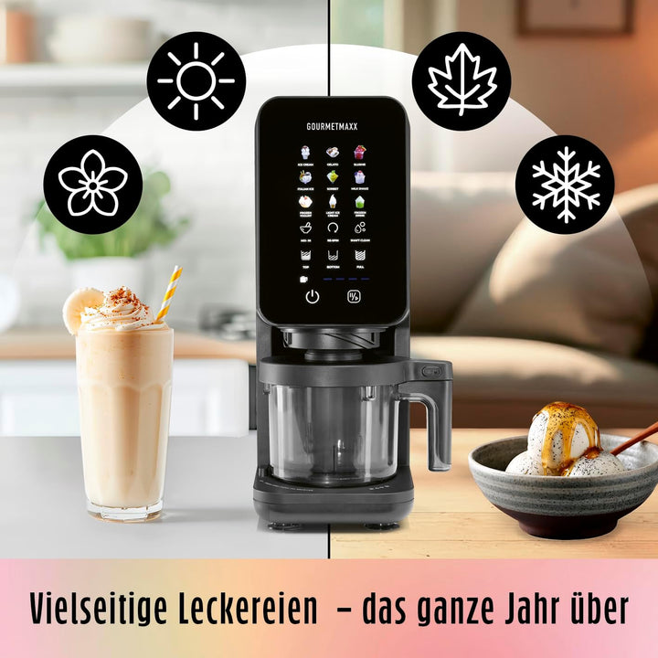 GOURMETmaxx SmoothUp Touch Eismaschine 700 Watt | Eismaschine 9 Programme + Mix-in-Funktion | Eiscre