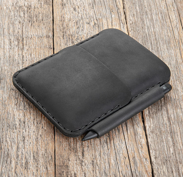 Leder Tasche für Microsoft Surface Duo 1st Gen mit Original Bumper. Mit Pen Tasche (Schwarz), Schwar
