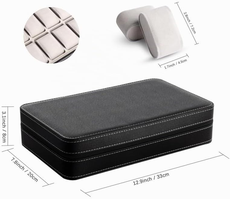 OSVINO Uhrenbox 6/10/12 Uhren Herren Schwarz Uhrenkasten Uhrenkissen aus Samt, Reise Schmuckkästchen