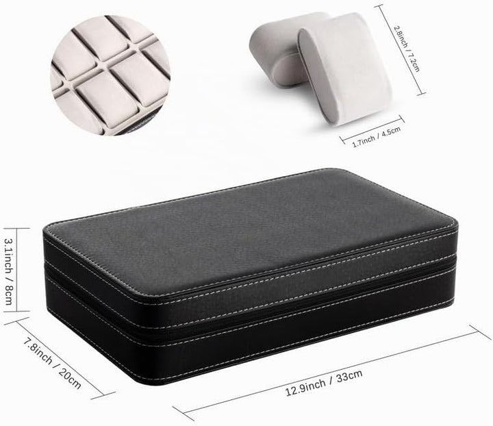 OSVINO Uhrenbox 6/10/12 Uhren Herren Schwarz Uhrenkasten Uhrenkissen aus Samt, Reise Schmuckkästchen