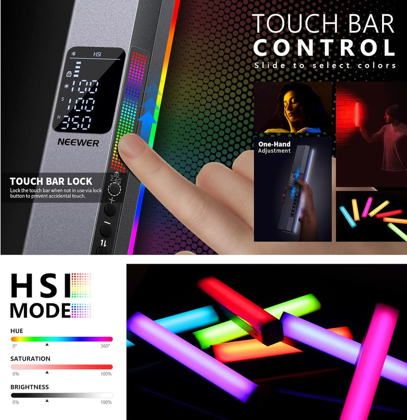 NEEWER LED Videoleuchte RGB Lichtstab,Touch Bar & APP Steuerung,Magnetisches RGB Handlichtstab, 3200