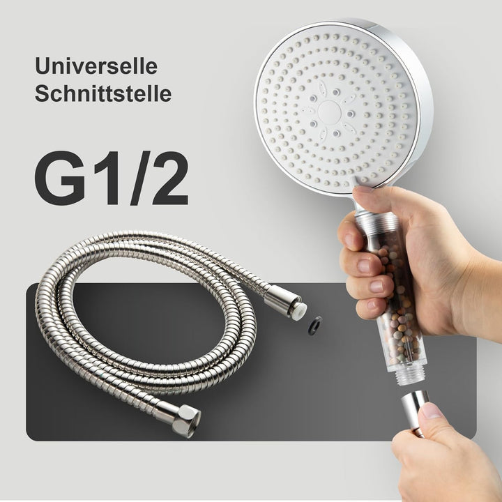 OFFO Filter Duschkopf mit Schlauch 1.6m, 13cm Duschkopf Gross mit Filtration in 20 Schichten, Handbr
