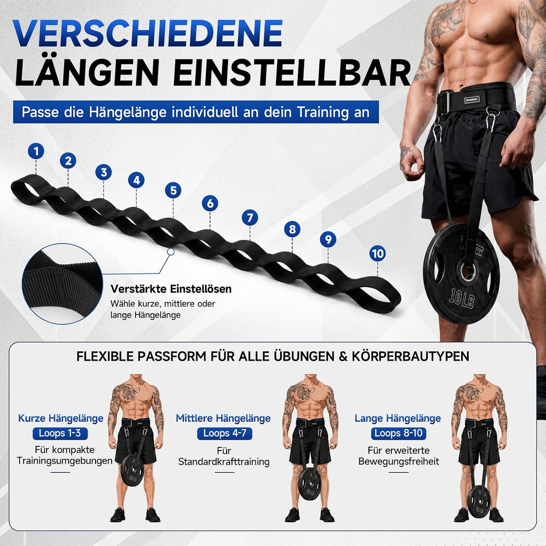 MANUEKLEAR 4-in-1 Gewichthebergürtel mit Rückenstütze, Dip-Gürtel inkl. 97,8 cm Seil für Gewichtskli
