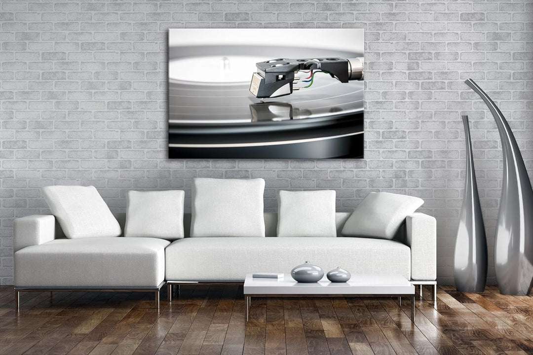 deyoli Nadel eines Schallplattenspielers Format: 80x60 als Leinwand, Motiv fertig gerahmt auf Echtho