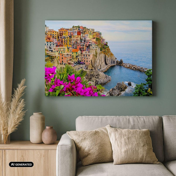 Bilder auf Leinwand 100x70cm Leinwandbild Italien küste felsen landschaft Gross Wanddeko Bild Schlaf
