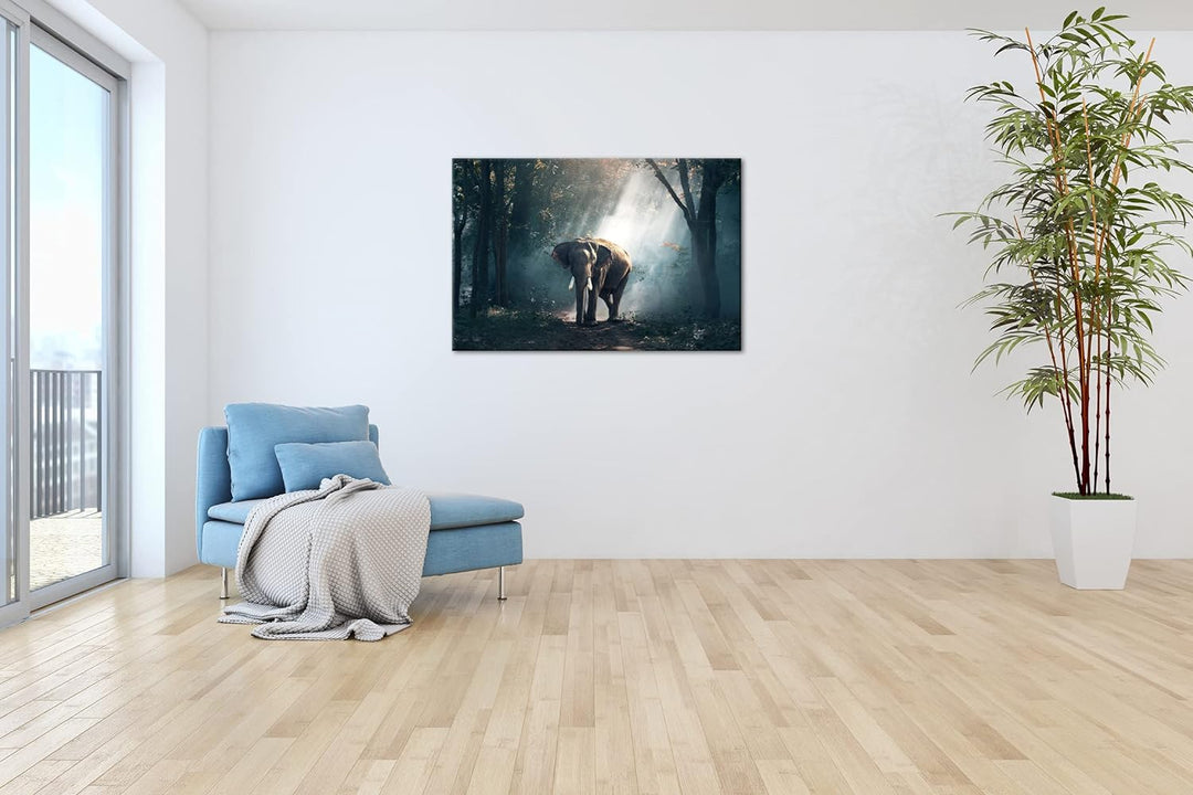 deyoli stolzer Elefant im Wald Format:90x60 cm als Leinwandbild, Motiv fertig gerahmt auf Echtholzra