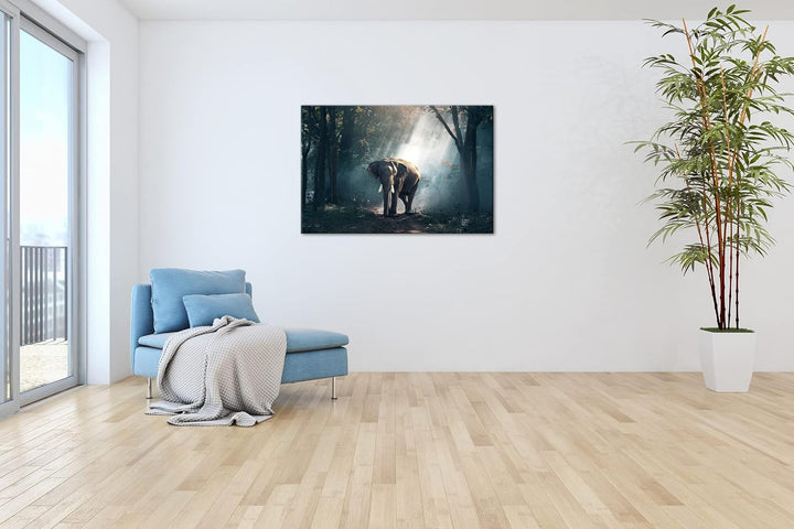 deyoli stolzer Elefant im Wald Format:90x60 cm als Leinwandbild, Motiv fertig gerahmt auf Echtholzra