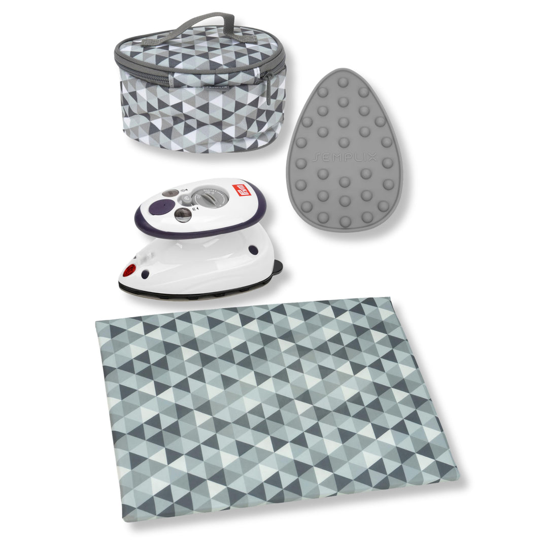 Semplix Bügelset 4-teilig mit Prym Mini-Dampfbügeleisen – Diamond Design mit Bügelunterlage, Silikon