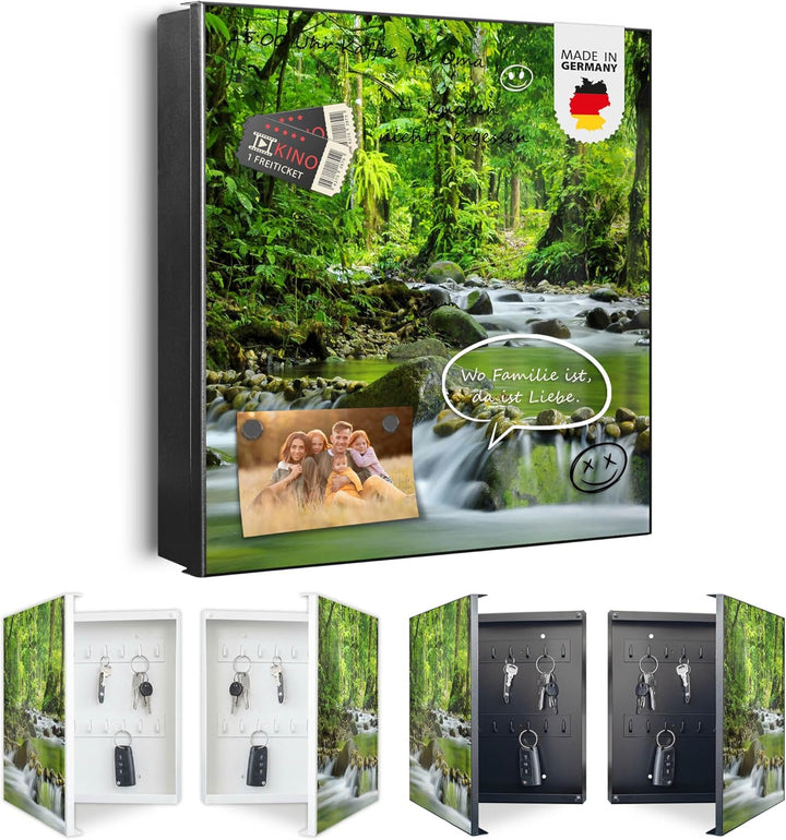banjado® Grosser Schlüsselkasten Glas/Schlüsselbox 30cm x 30cm mit 50 Haken - Motiv Wasserfälle/Schl