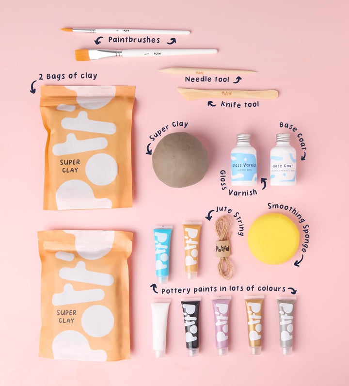 Pott'd Mini-Töpfer-Sets | Lufttrocknendes Töpferset für Erwachsene | Mit Farben, Töpferwerkzeugen un