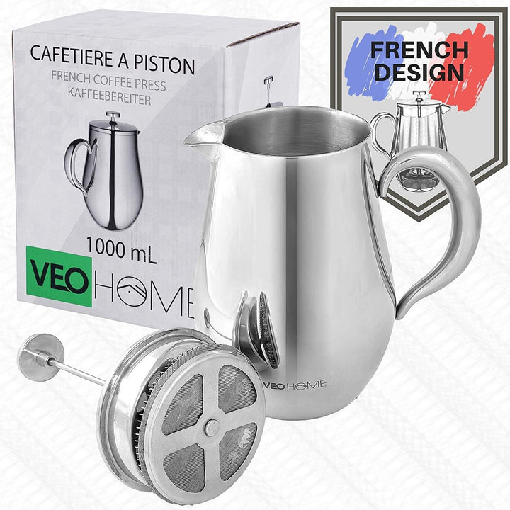 VeoHome French Press Kaffeebereiter Kaffeekanne unzerbrechlich und hält Ihren Kaffee Dank der Doppel