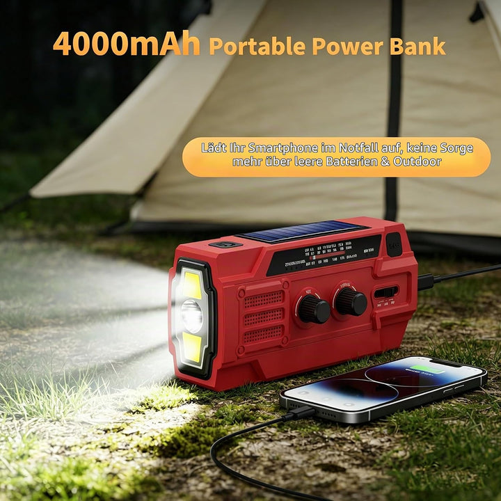 Kurbelradio 4000mAh Notfallradio mit Solar, Bewegungsempfindlicher Radio mit kurbel AM/FM/SW,LED-Tas