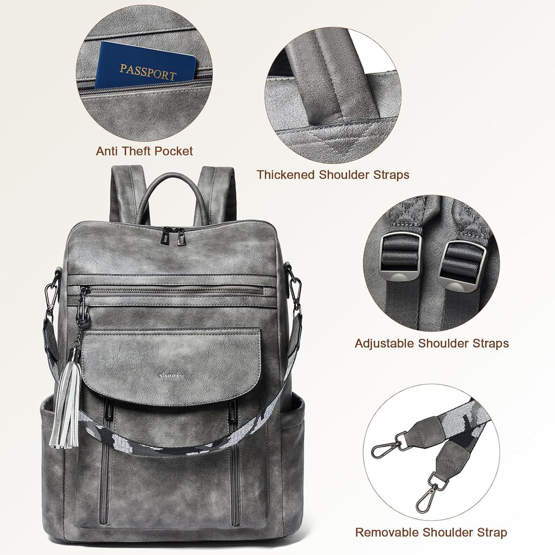 Shrrie Laptop-Rucksack für Damen, 15,6 Zoll Reise-Rucksack aus Leder, Handgepäck-Rucksack Computerta