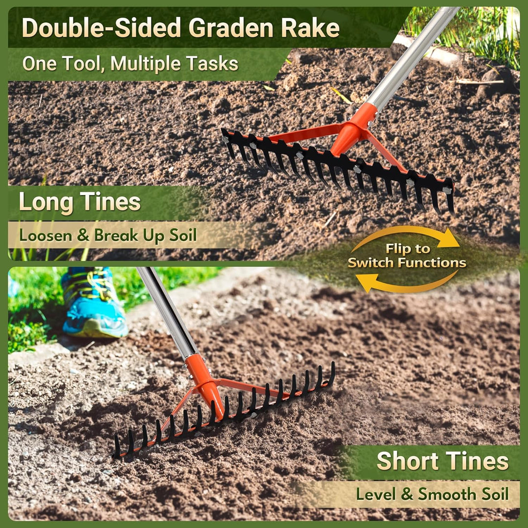 Harke Garten mit Stiel 17 Federstahlzinken Rechen 158cm Garten Harke Gartenrechen mit Verstellbaren