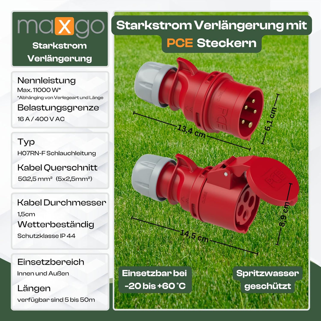 netbote24 CEE Starkstrom Verlängerungskabel 16A H07RN-F 5x2,5mm² IP44 Aussenbereich 5-50m (45m), 45m