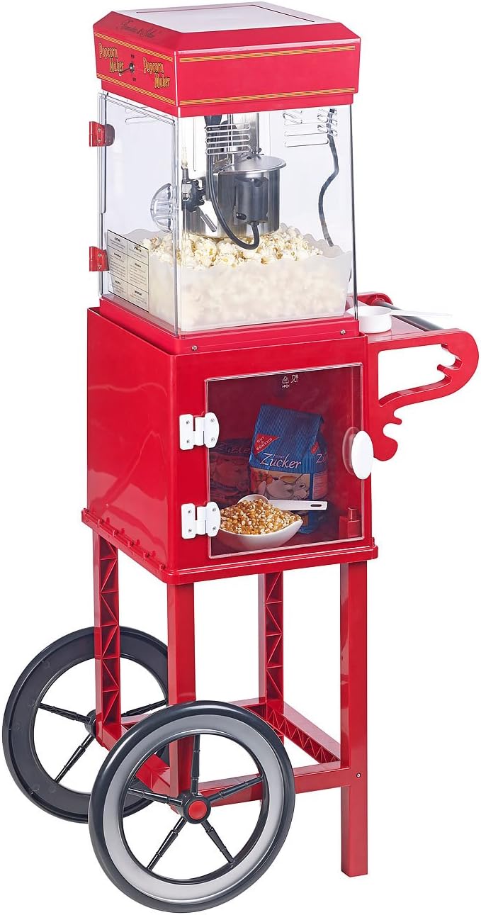 Rosenstein & Söhne Profi Popcornmaschine: Profi-Popcorn-Maschine"Cinema" mit Rollwagen im Retro-Desi