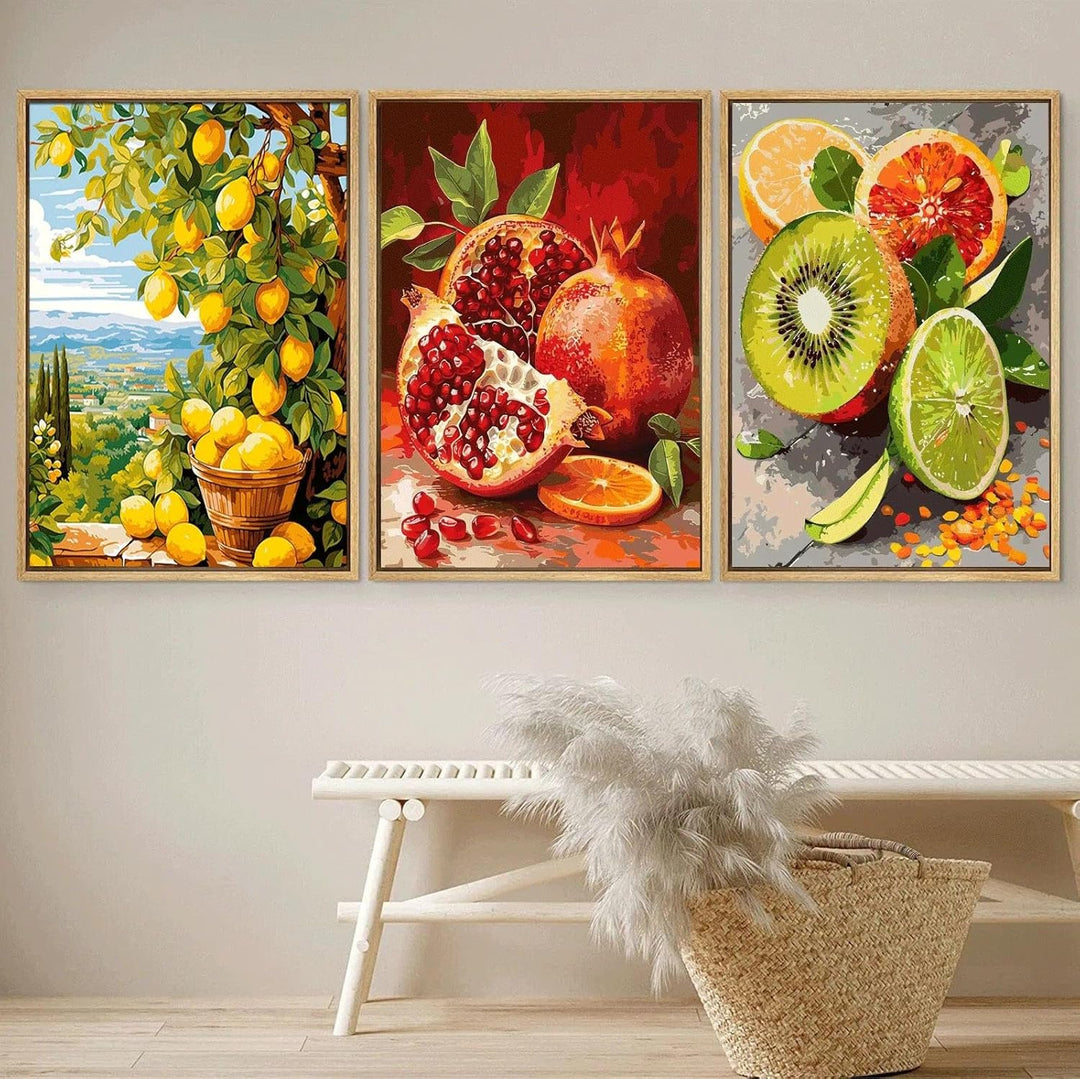 JATOK 3 Stück Malen Nach Zahlen Erwachsene, DIY Obst Gemälde für Anfänger, Handgemalt Ölgemälde Lein