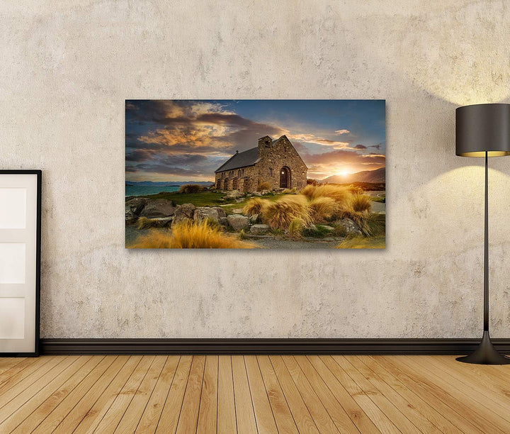 islandburner Bild auf Leinwand Kirche Good Shepherd Neuseeland Bilder Wandbilder Poster, 80L x 40B c