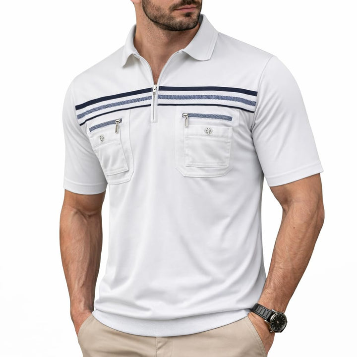 Soltice Herren Kurzarm Poloshirt, Polohemd Kragen, Gestreifte Blousonshirt mit Brusttasche aus Baumw