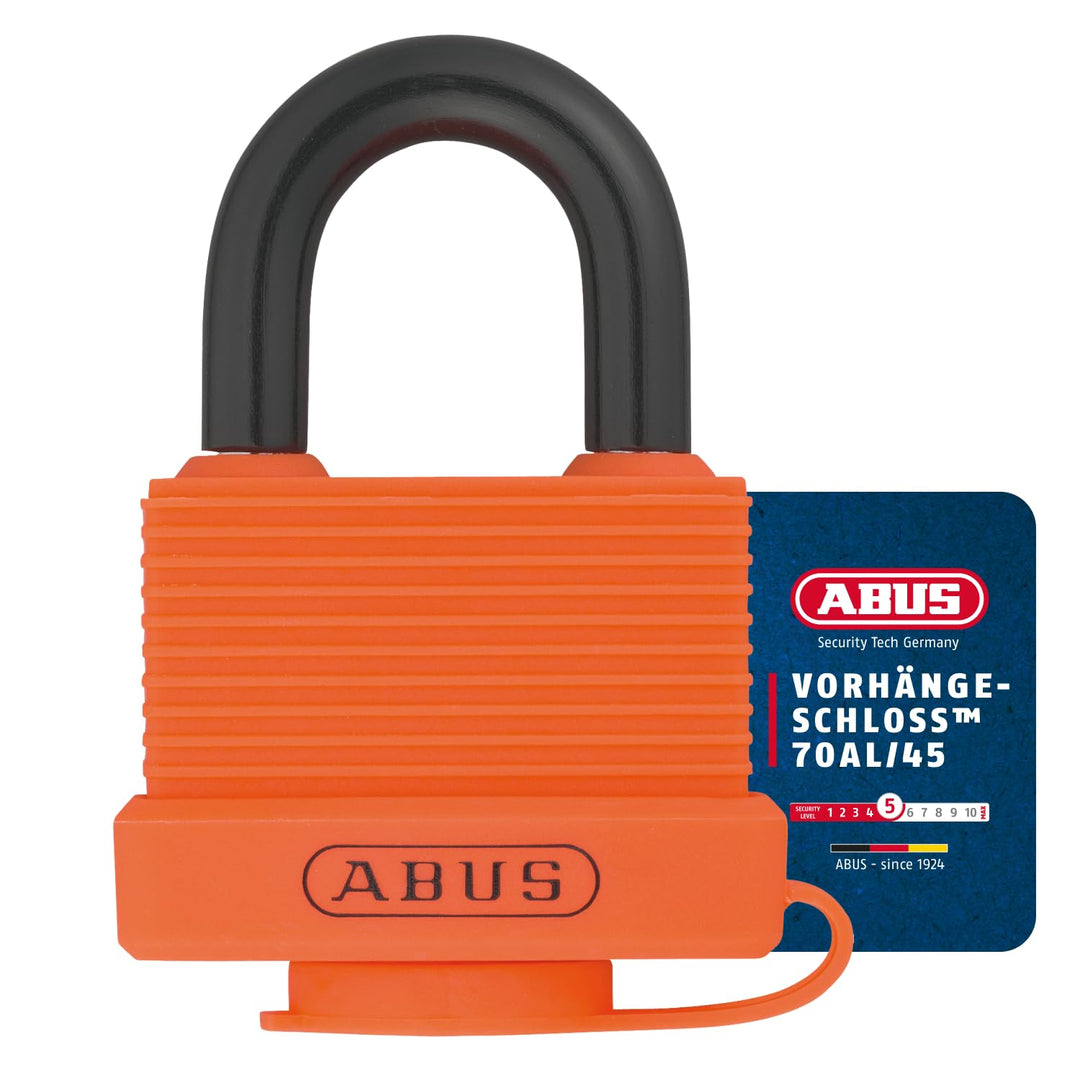 ABUS Vorhängeschloss 70AL/45 aus massivem Aluminium - wetterfest - mit Schutzkappe und Kunststoffumm