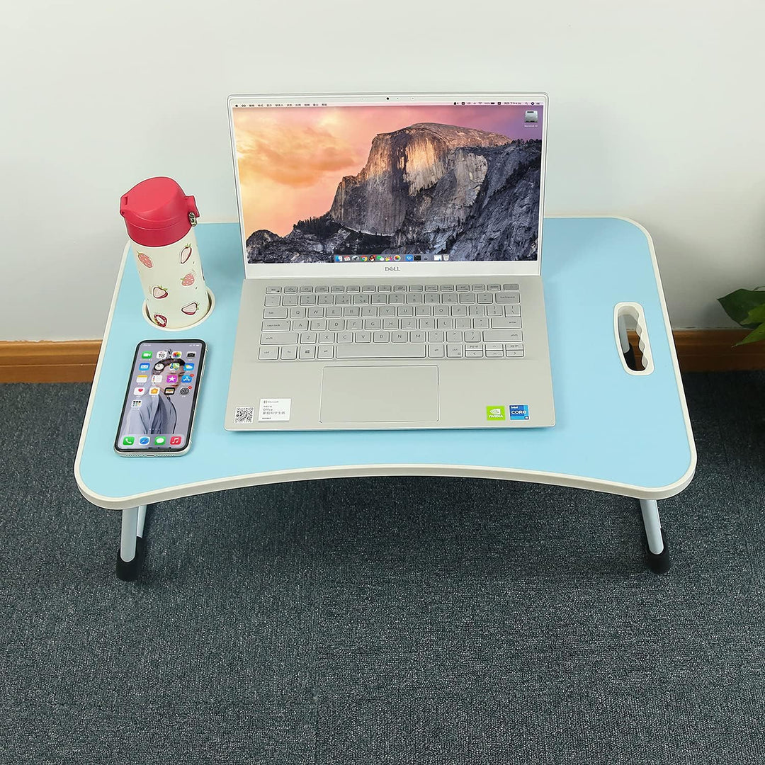Verstellbarer Laptop-Betttisch, faltbarer Schreibtischtisch mit Getränkehalter, rutschfestes Kissent