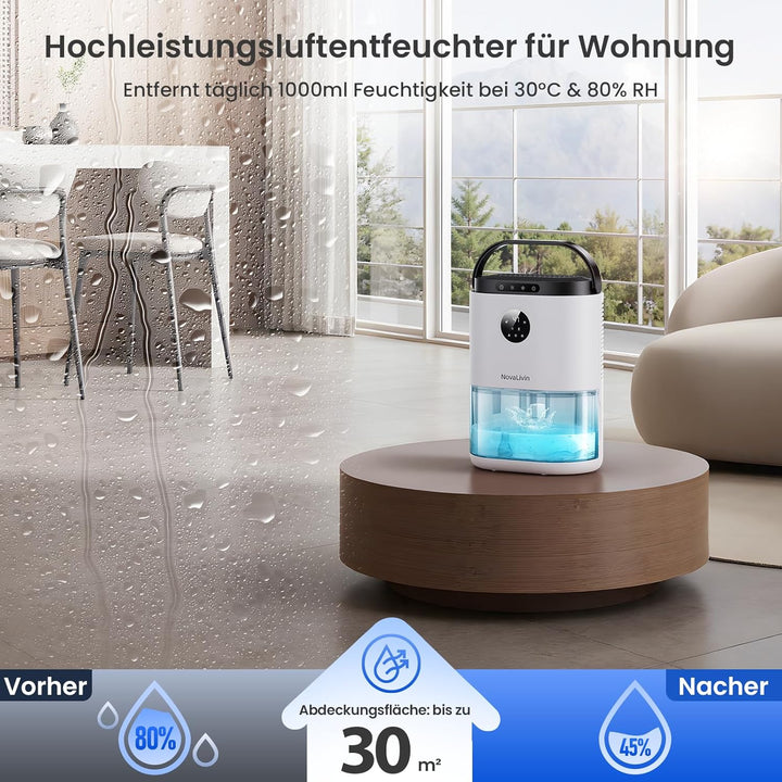 Raumentfeuchter Luftentfeuchter mit 2L Wassertank, Automatische Abschaltung und Feuchtigkeitsregelun