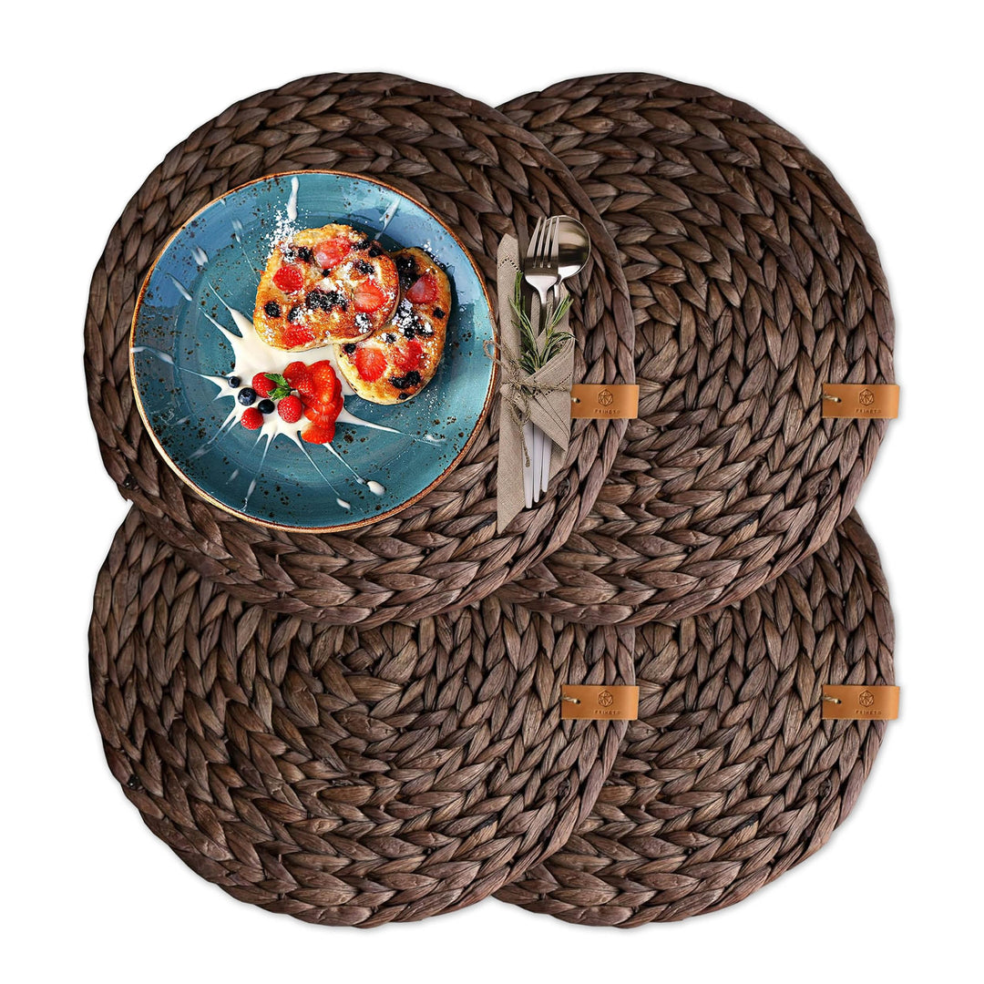FRIHET® Tischset Oslo Set Rund Wasserhyazinthe Natur - (4, 38cm braun) 4 38cm braun, 4 38cm braun