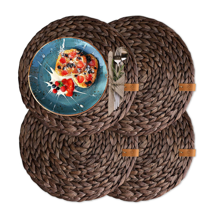 FRIHET® Tischset Oslo Set Rund Wasserhyazinthe Natur - (4, 38cm braun) 4 38cm braun, 4 38cm braun