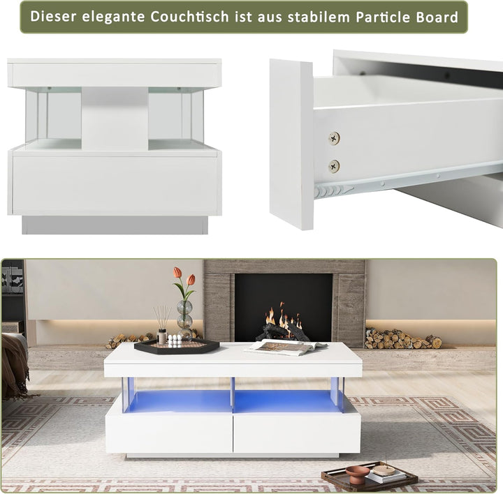 Merax Hochglanz Couchtisch mit LED-Beleuchtung und Acrylplatten – Moderner Sofatisch für Wohnzimmer