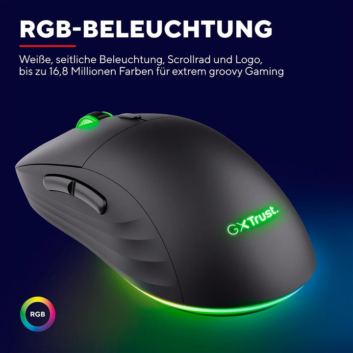 GXTrust Redex+ Gaming Maus Kabellos 25K DPI 2.4GHz Kailh-Schalter, Schwarz