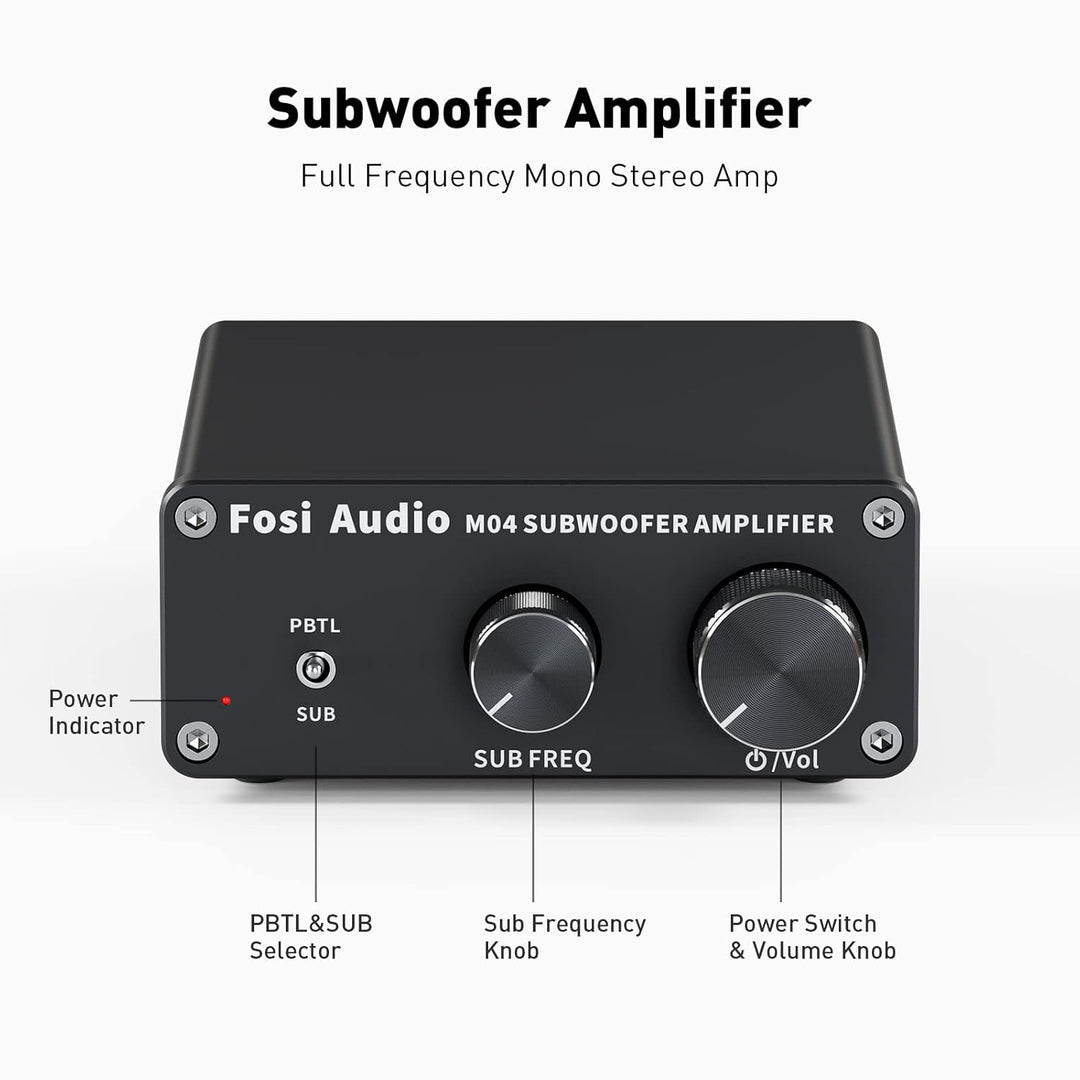 Fosi Audio M04 Subwoofer Verstärker 100W, TPA3116 Mini Monokanal Subwoofer-Verstärker, Voll-Frequenz