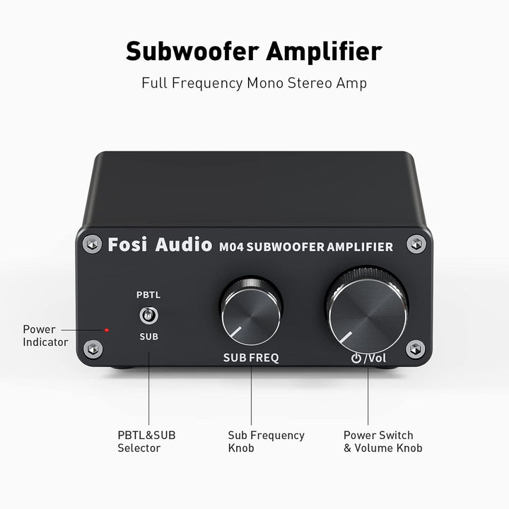 Fosi Audio M04 Subwoofer Verstärker 100W, TPA3116 Mini Monokanal Subwoofer-Verstärker, Voll-Frequenz