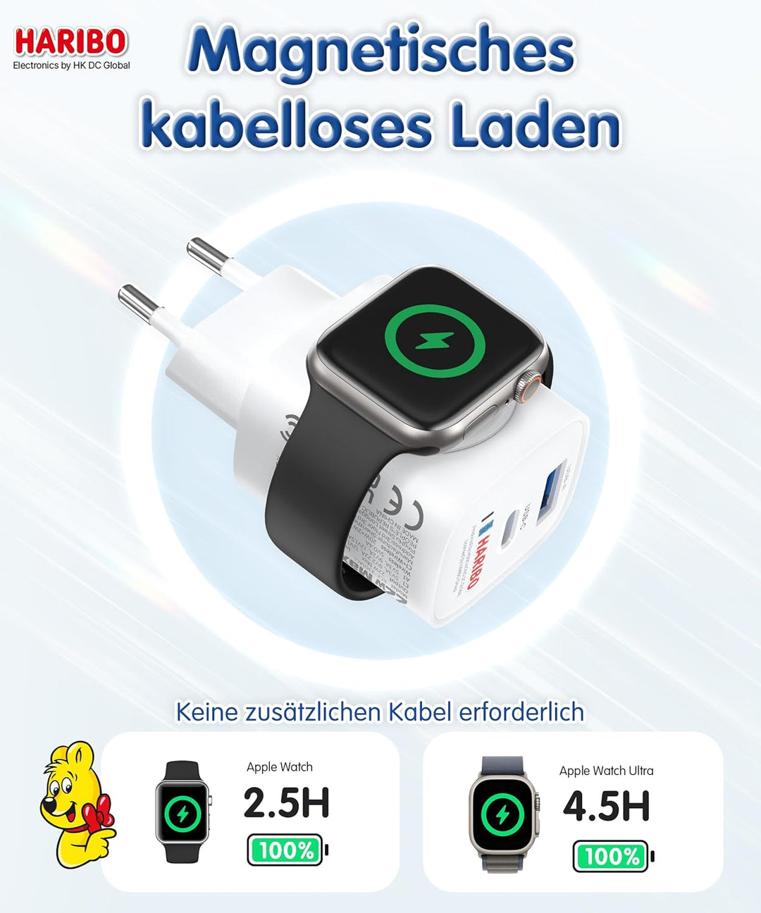 HARIBO Ladegerät für Apple Watch, 3-in-1 20W USB C iPhone Ladegerät PD 3,0 Schnellladegerät für Appl