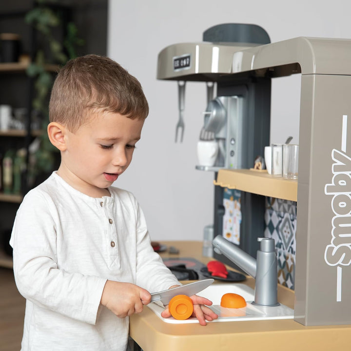 Smoby - Tefal Evo Küche – mitwachsende Kinderküche mit Spüle, Herd, Essecke, viel Zubehör, Wasserhah