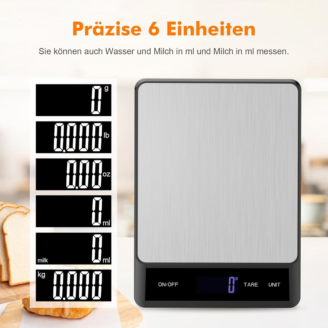GRIFEMA GA2008-1 Wiederaufladbare Digitale Küchenwaage, Waage Küchenwaage mit LCD Display, 6 Einheit