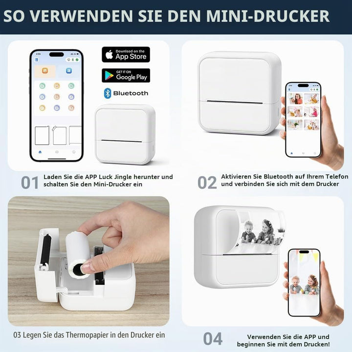 OFFCUP Mini Drucker Mini Fotodrucker mit 5 Papierrollen Tragbarer Mini Printer Thermodrucker Taschen