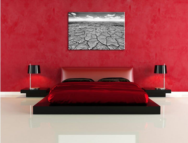 Pixxprint Rissiger Wüstenboden als Leinwandbild/Grösse: 100x70 cm/Wandbild/Kunstdruck/fertig bespann