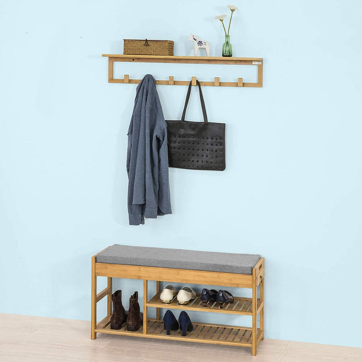 SoBuy FSR47-N Schuhbank mit Sitzfläche und Schubladen Garderobenbank Schuhregal Sitzbank Bambus BHT