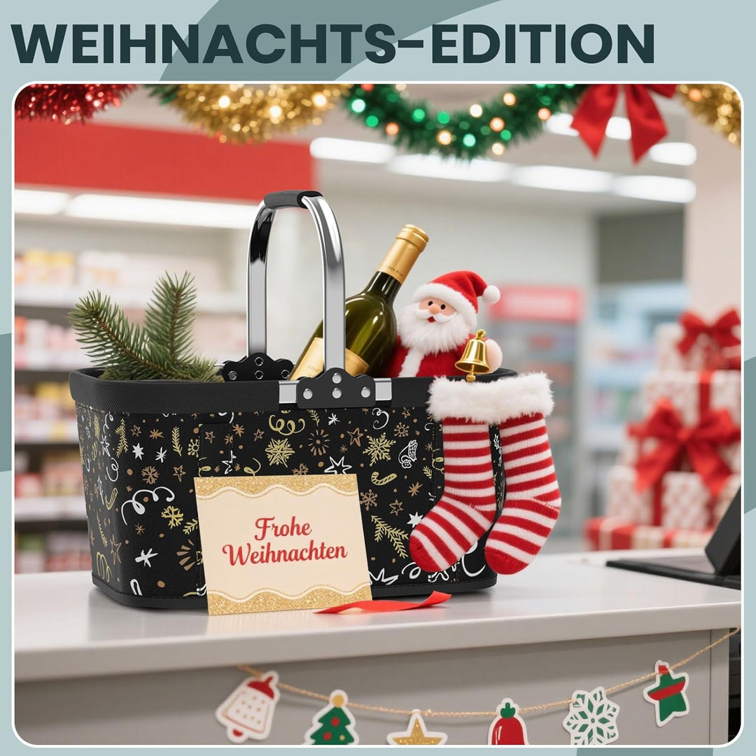 30L Stabiler Einkaufskorb Faltbar mit Stützstäben, Grosser Tragekorb für Weihnachten, Reisen & Pickn